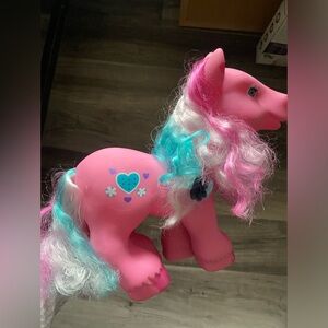 Vintage My Little Pony Fakie Cabbage Patch Blue & Pink Hair & Hearts Pony Toy